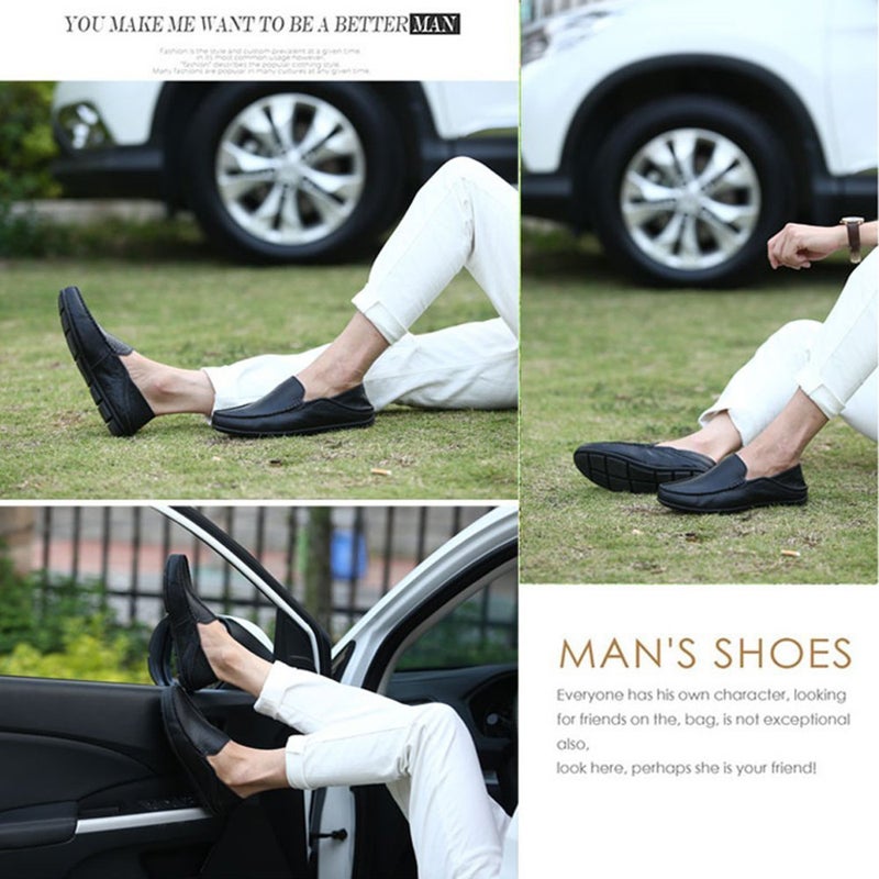 Go Tour Men's Premium Genuine Leather Casual Slip On Loafers Breathable Driving Shoes Fashion Slipper Black 7/39 - Image 2